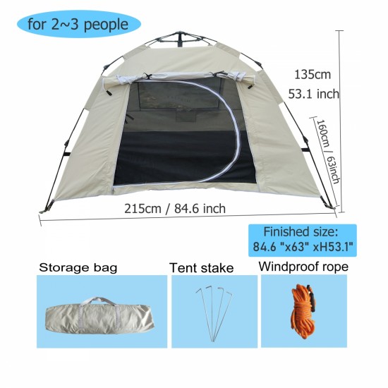 Tent, quick-opening automatic tent, waterproof and UV resistant tent, suitable for 2~3 people camping, picnic, outdoor travel tent - beige