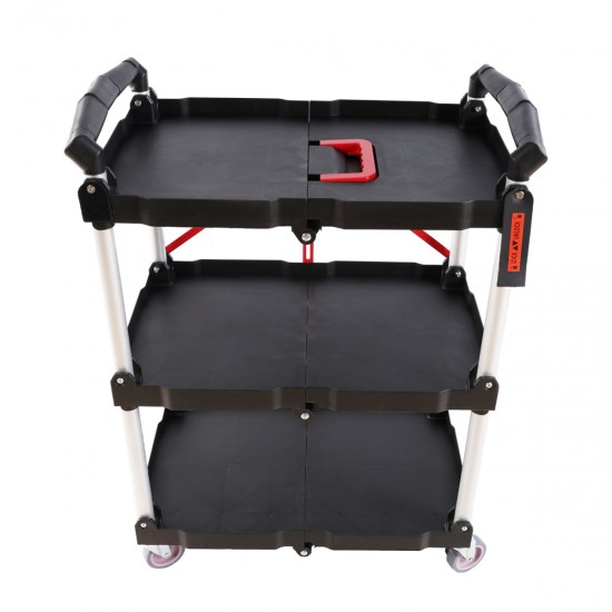 Folding service car with wheels, three-layer practical trolley, folding storage cart, suitable for family, garage, restaurant, hotel, kitchen, warehouse. No assembly required.