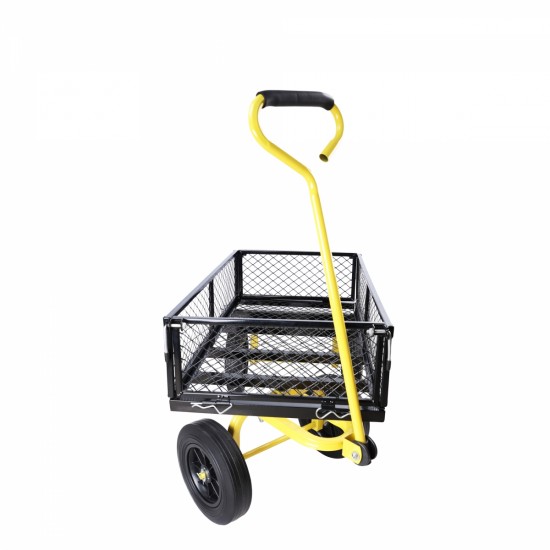 (Black +Yellow solid wheels wagon cart)Solid wheels Tools cart Wagon Cart Garden cart trucks make it easier to transport firewood