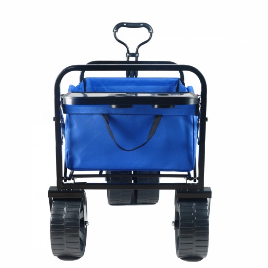 Folding Wagon Garden Shopping Beach Cart (Blue)