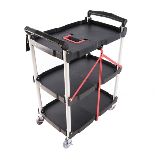 Folding service car with wheels, three-layer practical trolley, folding storage cart, suitable for family, garage, restaurant, hotel, kitchen, warehouse. No assembly required.