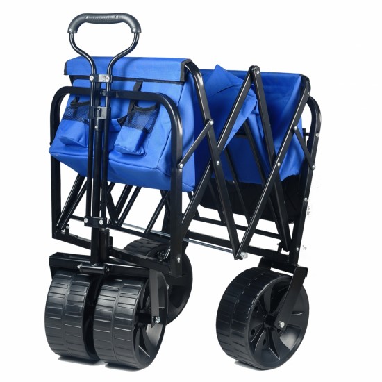 Folding Wagon Garden Shopping Beach Cart (Blue)