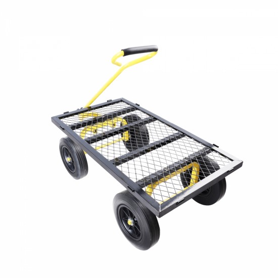 (Black +Yellow solid wheels wagon cart)Solid wheels Tools cart Wagon Cart Garden cart trucks make it easier to transport firewood