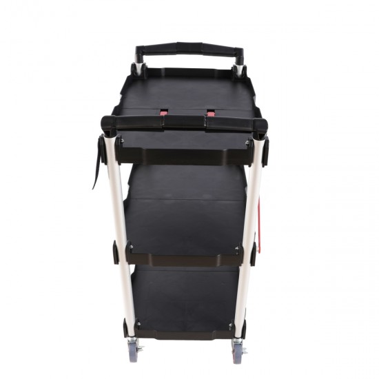 Folding service car with wheels, three-layer practical trolley, folding storage cart, suitable for family, garage, restaurant, hotel, kitchen, warehouse. No assembly required.