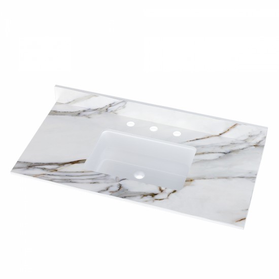 43 Inch Marble Vanity Top, Bathroom Vanity Top with Undermount Rectangular Middle Sink and 4 Inch Height Backsplash, Pre-Drilled 8 Inch Faucet Hole Spread Vanity Top, Carrara white with veins