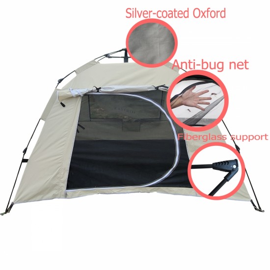 Tent, quick-opening automatic tent, waterproof and UV resistant tent, suitable for 2~3 people camping, picnic, outdoor travel tent - beige