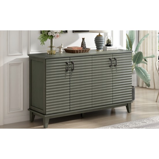 TREXM Sideboard with 4 Door Large Storage Buffet with Adjustable Shelves and Metal Handles for Kitchen, Living Room, Dining Room (Antique Gray)