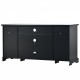 U-Can TV Stand for TV up to 65in with 2 Tempered Glass Doors Adjustable Panels Open Style Cabinet, Sideboard for Living room, Black