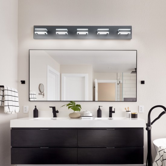 LED Modern Black Vanity Lights, 5-Lights Acrylic Matte Black Bathroom Vanity Lights Over Mirror