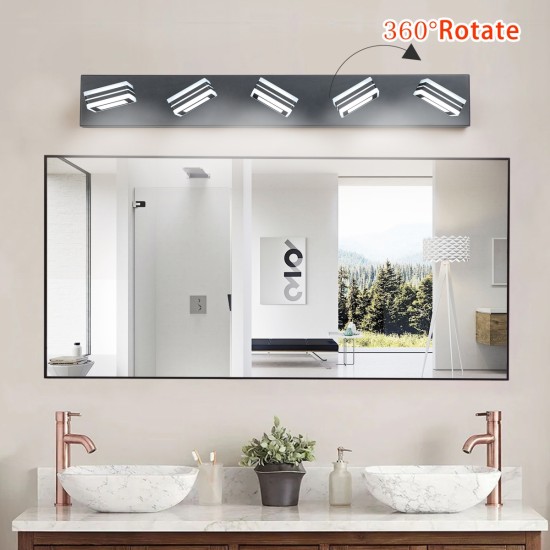 LED Modern Black Vanity Lights, 5-Lights Acrylic Matte Black Bathroom Vanity Lights Over Mirror