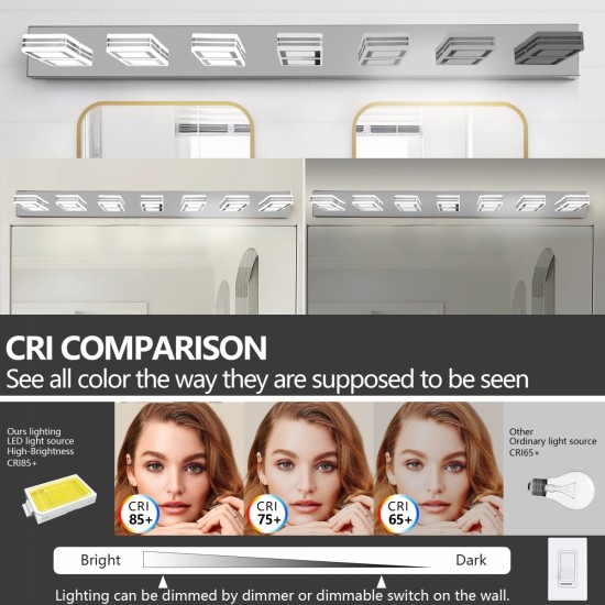 LED Modern Chrome Makeup Light, 7-Lights Acrylic Chrome Makeup Mirror Light