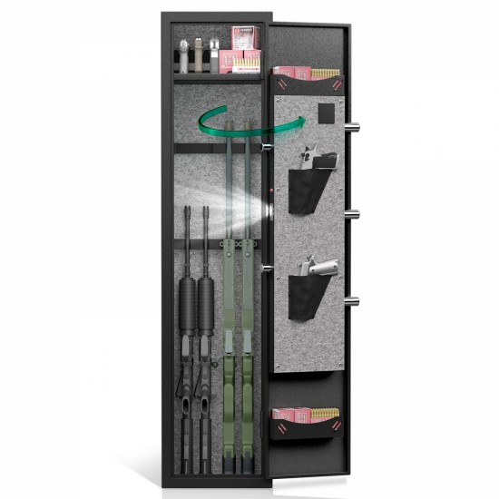 3-4 Gun Safe for Rifles and Pistols,Quick Access Fingerprint Gun Safe,High Security Metal Rifle Safe Locker with Removable Shelf and 2 Adjustable Gun Slots