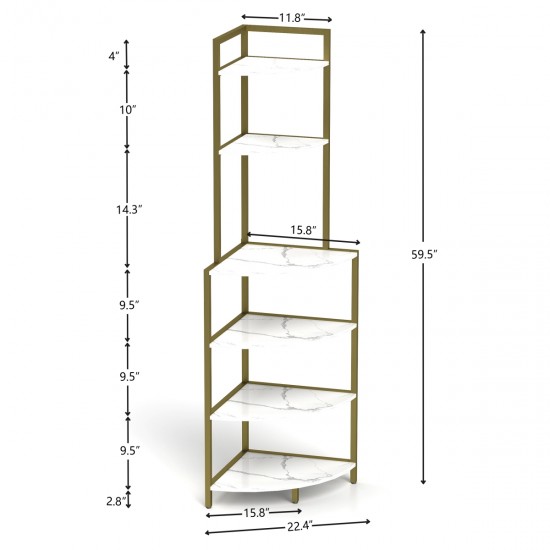 6-Tier Corner Open Shelf Modern Bookcase Wood Rack Freestanding Shelving Unit,Plant Album Trinket Sturdy Stand Small Bookshelf Space-Saving for Living Room Home Office Kitchen Small Space Rustic Brown