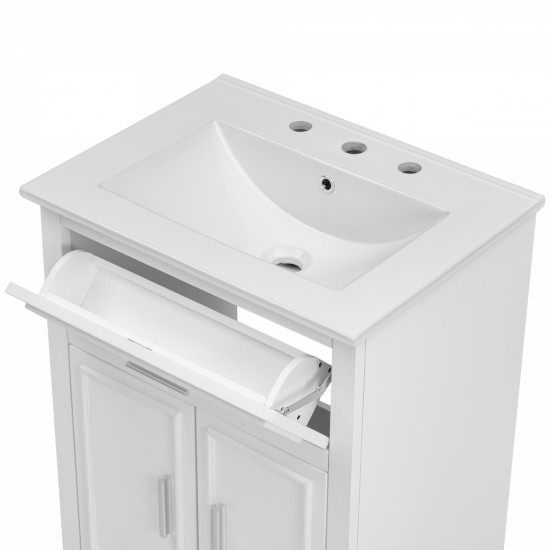 24 Inch Bathroom Vanity with Sink, Bathroom Vanity Cabinet with One Flip Drawer and Doors, Solid Wood and MDF, White