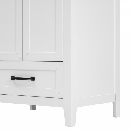 24 Inch Bathroom Vanity with Sink, Bathroom Vanity Cabinet with One Drawer and Doors, Solid Wood and MDF, White