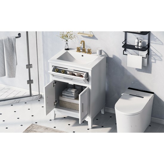 24 Inch Bathroom Vanity with Sink, Bathroom Vanity Cabinet with One Flip Drawer and Doors, Solid Wood and MDF, White