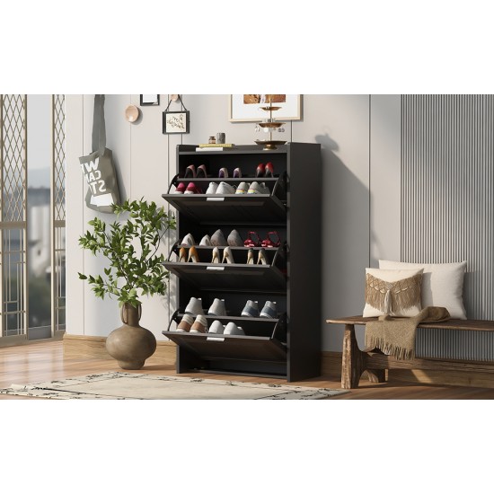 U-Can Shoe Storage Cabinet for Entryway with 3 Flip Drawers, Modern Shoe Organizer Cabinet, Free Standing Shoe Rack for  Hallway, Living Room, Black