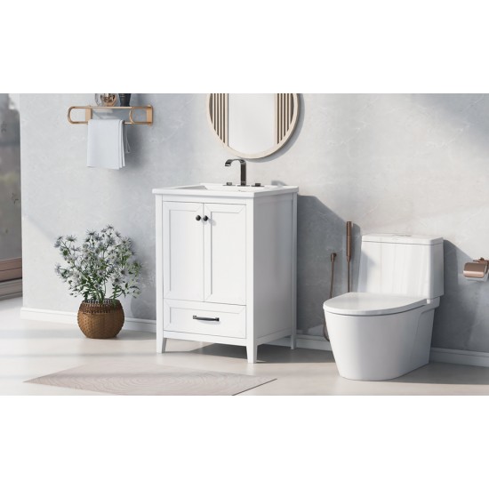 24 Inch Bathroom Vanity with Sink, Bathroom Vanity Cabinet with One Drawer and Doors, Solid Wood and MDF, White