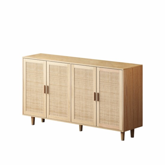 62.20 InchElegant and Functional 4-Door Rattan Decorative Storage Cabinet,for Bedroom,Living Room,Office,Easy Assembly(Same SKU:W757133282)