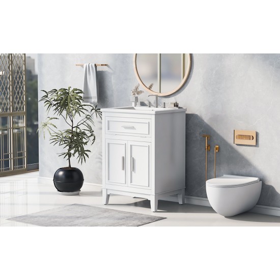 24 Inch Bathroom Vanity with Sink, Bathroom Vanity Cabinet with One Flip Drawer and Doors, Solid Wood and MDF, White