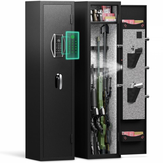 3-4 Gun Safe for Rifles and Pistols,Quick Access Fingerprint Gun Safe,High Security Metal Rifle Safe Locker with Removable Shelf and 2 Adjustable Gun Slots