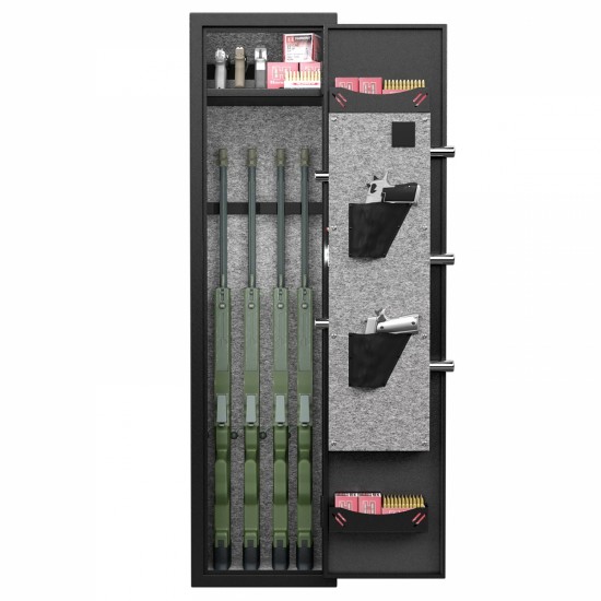 3-4 Gun Safe for Rifles and Pistols,Quick Access Fingerprint Gun Safe,High Security Metal Rifle Safe Locker with Removable Shelf and 2 Adjustable Gun Slots