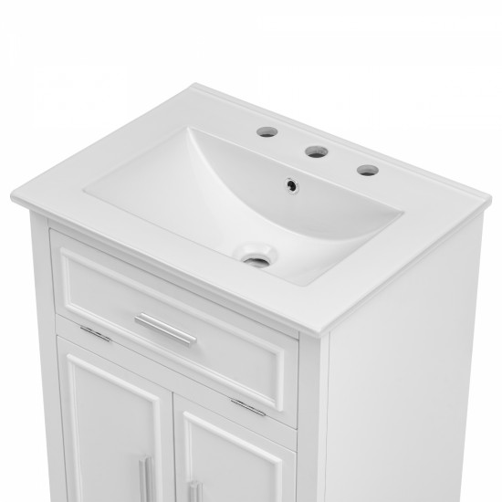 24 Inch Bathroom Vanity with Sink, Bathroom Vanity Cabinet with One Flip Drawer and Doors, Solid Wood and MDF, White