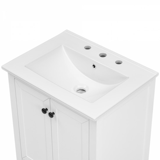 24 Inch Bathroom Vanity with Sink, Bathroom Vanity Cabinet with One Drawer and Doors, Solid Wood and MDF, White