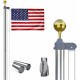 20FT American Flag Pole, gold ball ornament, 4 stainless steel clips, 45ft polypropylene halyard, PVC sleeve