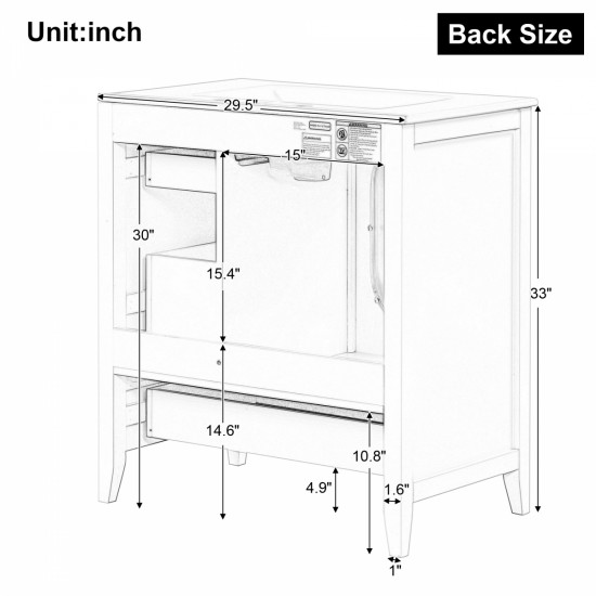 30 Inch Bathroom Vanity with Sink, Bathroom Vanity Cabinet with Three Drawers and Door, Solid Wood and MDF, White