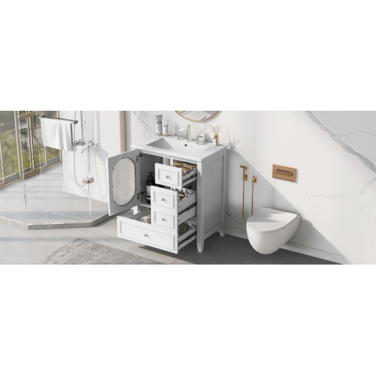 30 Inch Bathroom Vanity with Sink, Bathroom Vanity Cabinet with Three Drawers and Door, Solid Wood and MDF, White