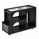 ON-TREND Mobile End Table with Lockable Wheels, Narrow Coffee Table with 5mm Thick Fluted Tempered Glass, Modern Nightstand with Golden Round Rod, Living Room, Black, 31.5''W x11.8''D x 23.1''H