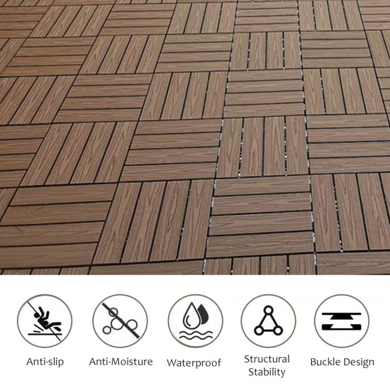 Wood Plastic Composite Deck Tiles Set of 20pcs, Composite Decking Resist Rust, Water, Weather, Easy to DIY & Maintain, Indoor&Outdoor,Ideal for Patios, Balconies, Rooftops, Decks, 12x12in Light Coffee