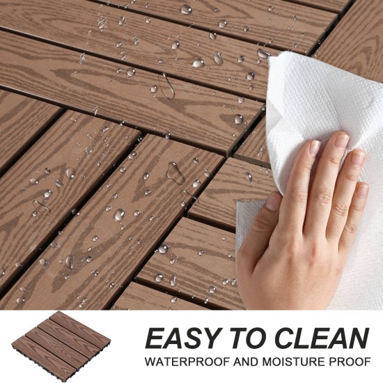 Wood Plastic Composite Deck Tiles Set of 20pcs, Composite Decking Resist Rust, Water, Weather, Easy to DIY & Maintain, Indoor&Outdoor,Ideal for Patios, Balconies, Rooftops, Decks, 12x12in Light Coffee