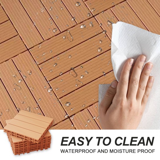 Plastic Composite Deck Tiles Set of 35pcs, Composite Decking Resist Rust, Water, Weather, Indoor&Outdoor, Easy to DIY & Maintain, Ideal for Patios, Balconies, Rooftops, Decks, 12x12 Inch Wood color