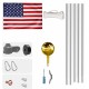 20FT American Flag Pole, gold ball ornament, 4 stainless steel clips, 45ft polypropylene halyard, PVC sleeve