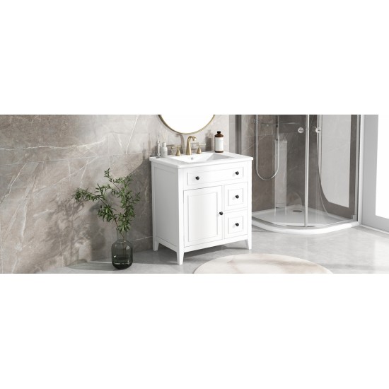 30 Inch Bathroom Vanity with Sink Top, Bathroom Vanity Cabinet with Door and Two Drawers, Solid Wood Frame, One Package, White (Old Sku:WF311620AAK)