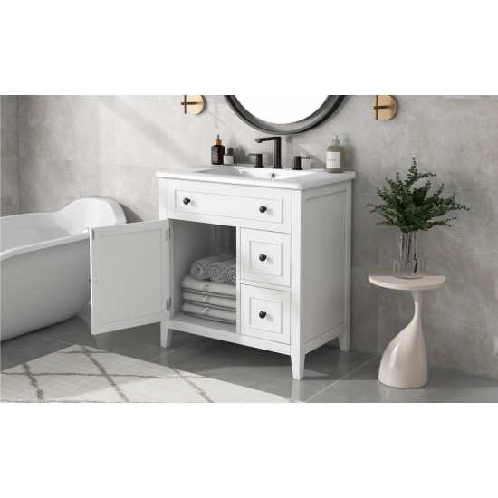 30 Inch Bathroom Vanity with Sink Top, Bathroom Vanity Cabinet with Door and Two Drawers, Solid Wood Frame, One Package, White (Old Sku:WF311620AAK)