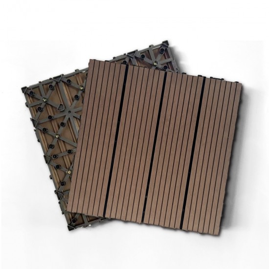 Wood Plastic Composite Deck Tiles Set of 20pcs, Composite Decking Resist Rust, Water, Weather, Indoor&Outdoor, Easy to DIY & Maintain, Ideal for Patios, Balconies, Rooftops, Decks, 12x12i Light Coffee