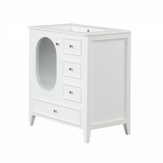 30 Inch Bathroom Vanity with Sink, Bathroom Vanity Cabinet with Three Drawers and Door, Solid Wood and MDF, White