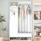 ON-TREND Contemporary 39.3''Wx70.8''H Hall Tree  Storage with Cushioned Storage Bench, Multifunctional Hallway Shoe Cabinet with Pegboard, Modern Coat Rack with 4 Hooks for Entryway, Mudroom, White