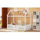 Twin Size Wood House Bed with Fence and Door, White(Old SKU: WF303131AAK)