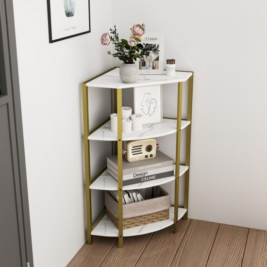 4-Tier Corner Open Shelf,Bookcase Freestanding Shelving Unit,Plant Stand Small Bookshelf for Living Room, Home Office, Kitchen, Small Space