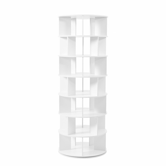 ON-TREND Φ23.6'' Rotating Shoe Rack Tower, 7-Tier Spinning Shoe Shelf with 5 Grids Per Layer, Display Rack, 360° Revolving Shoe Carousel Closet Organizer for Entryway, Living Room, White