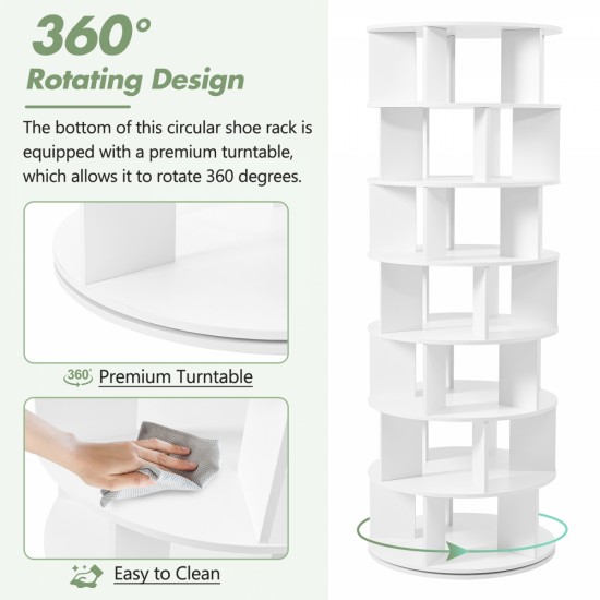 ON-TREND Φ23.6'' Rotating Shoe Rack Tower, 7-Tier Spinning Shoe Shelf with 5 Grids Per Layer, Display Rack, 360° Revolving Shoe Carousel Closet Organizer for Entryway, Living Room, White