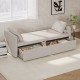 Modern Upholstered Chaise Lounger Daybed Small Single Daybed with 2 Drawers, No Mattress Needed, Perfect For Living Rooms & Home Office, Linen Fabric, Beige