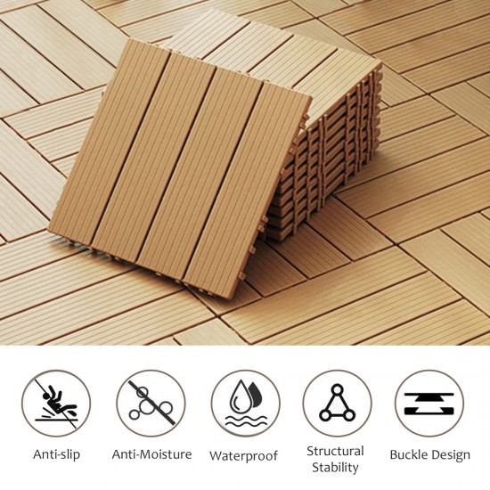 Plastic Composite Deck Tiles Set of 35pcs, Composite Decking Resist Rust, Water, Weather, Indoor&Outdoor, Easy to DIY & Maintain, Ideal for Patios, Balconies, Rooftops, Decks, 12x12 Inch Wood color