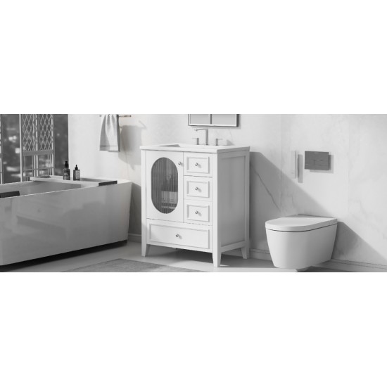 30 Inch Bathroom Vanity with Sink, Bathroom Vanity Cabinet with Three Drawers and Door, Solid Wood and MDF, White