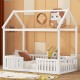 Twin Size Wood House Bed with Fence and Door, White(Old SKU: WF303131AAK)