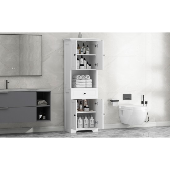 Tall Bathroom Cabinet with Four Doors, Large Storage Space Open Shelve, Upper Storage Cabinet, White